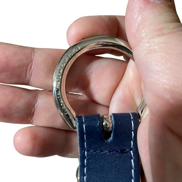 Vintage In Extenso Navy Leather Belt 3-Ring Circle Buckle Made in France - Picture 4 of 7